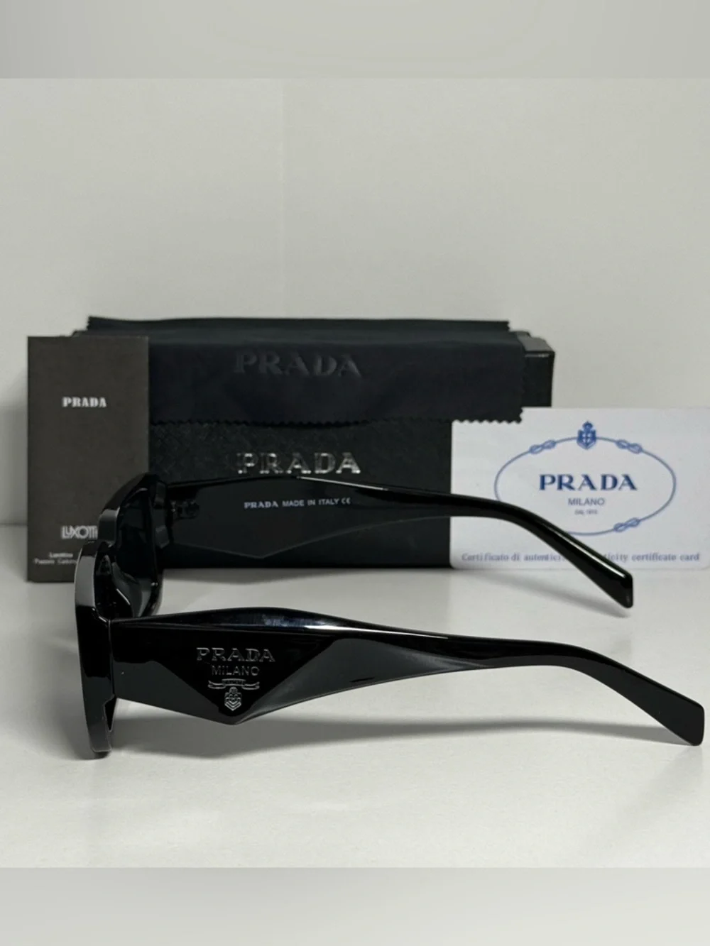 Prada Black Rectangular Sunglasses with Dark Gray Lenses - Picture 2 of 3